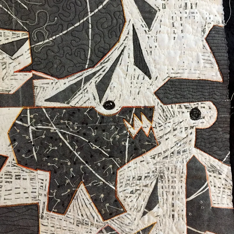 The textural differences in each character adds depth to the piece.