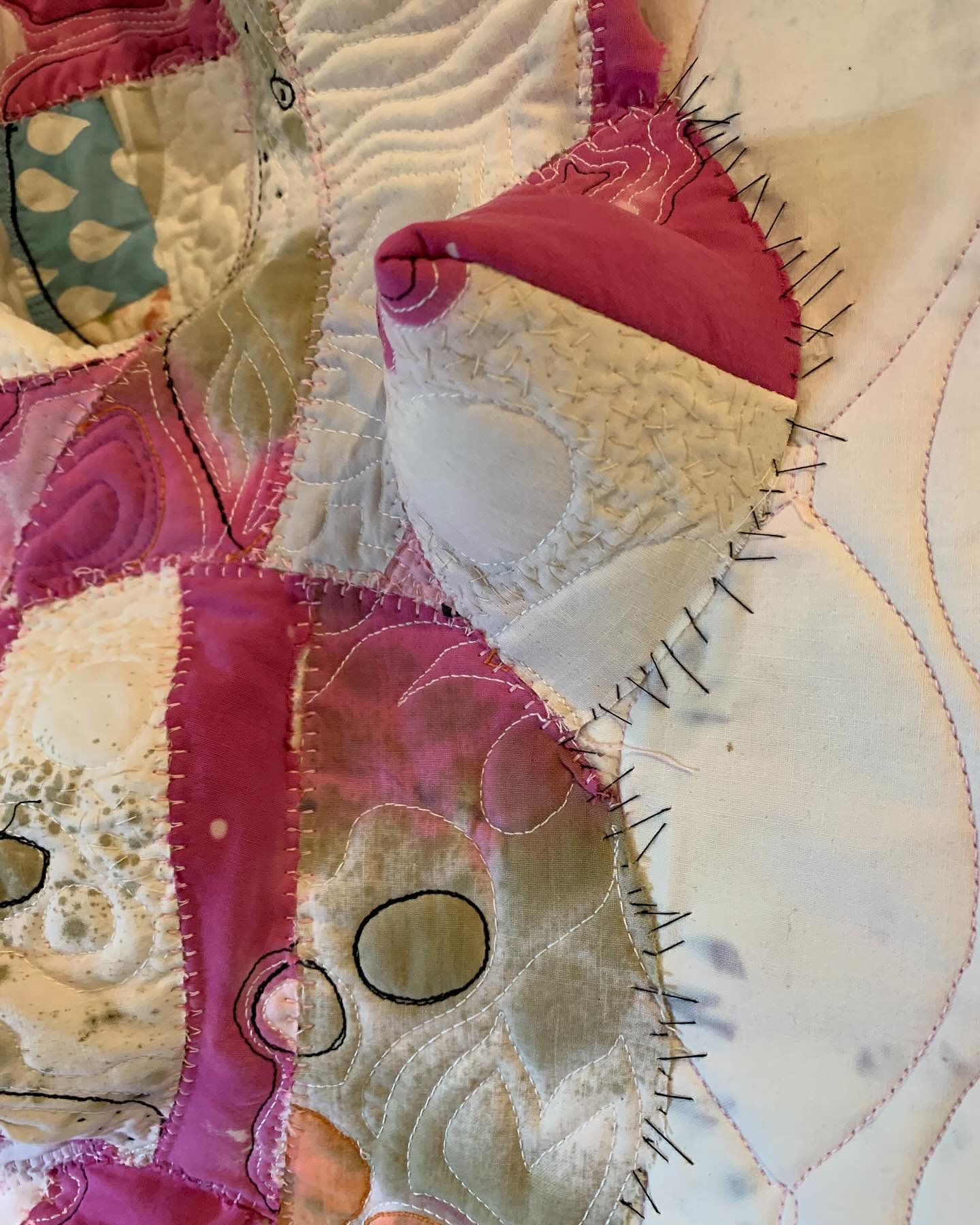 Today&rsquo;s stitching. #fruit #freemotionquilting #3dfiberart #dropclothdiscoveries