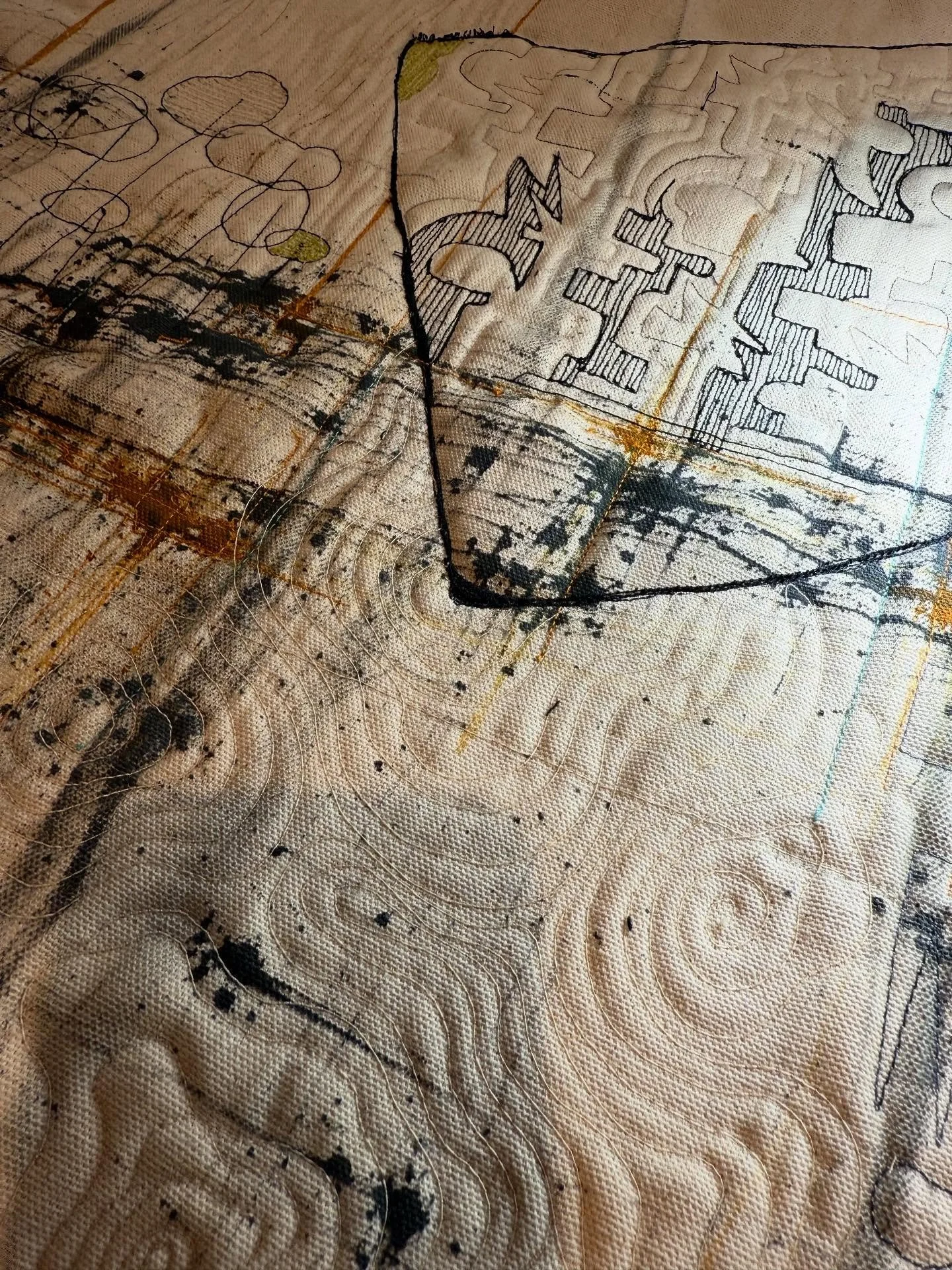 Today&rsquo;s stitching. #cronies #freemotionquilting #inkblot #art #stitched