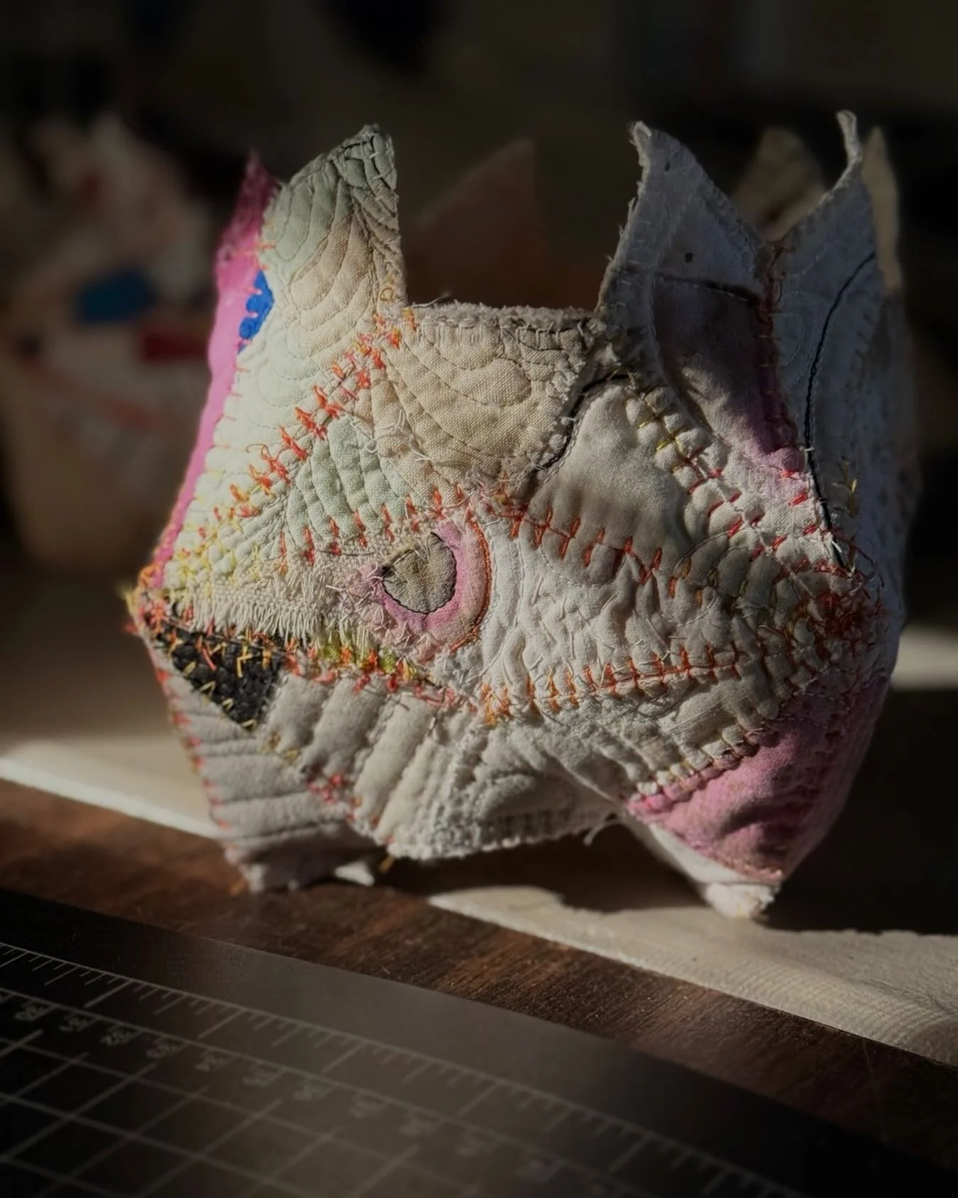 Today&rsquo;s stitching. 3d exploration using the Dresden plate quilt block. #stitching #freemotionquilting #art #fiberart #dresdenplate