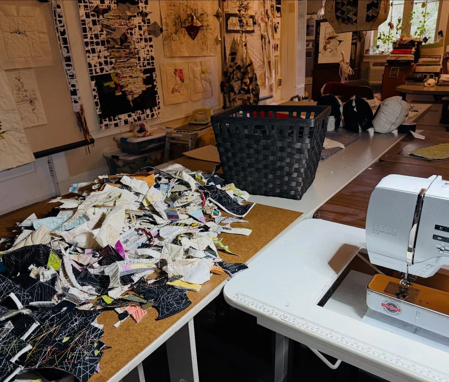 Today&rsquo;s stitching. Working with some scraps. #stitching #freemotionquilting #fiberart #yesididcutupthosequilts #art #scraps #reuse #recycle