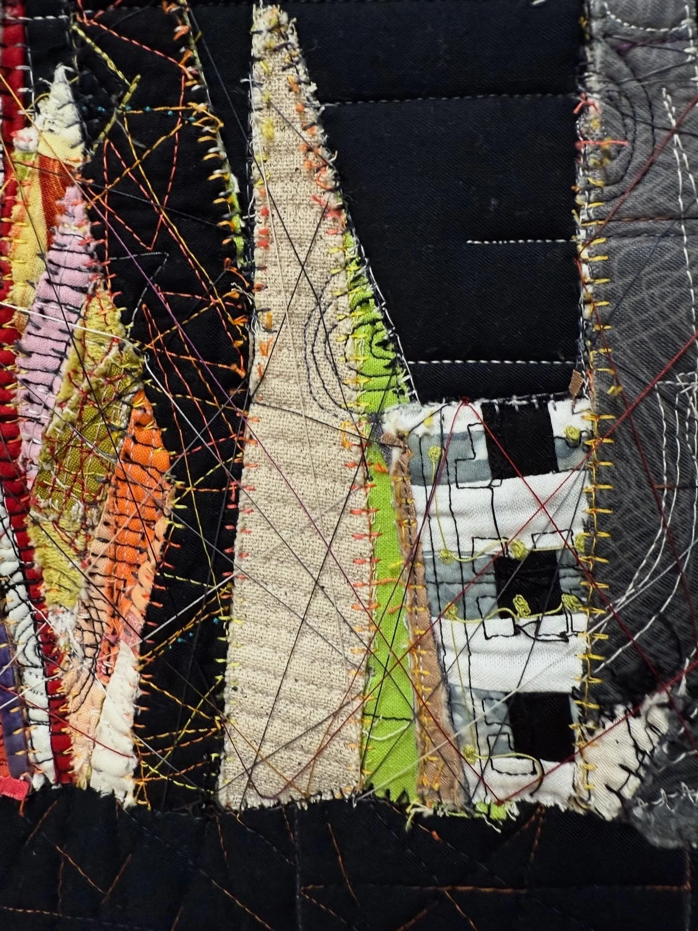 Today&rsquo;s stitching. Crosshairs #stitching #freemotionquilting #scraps #fiberart #art #crosshairs