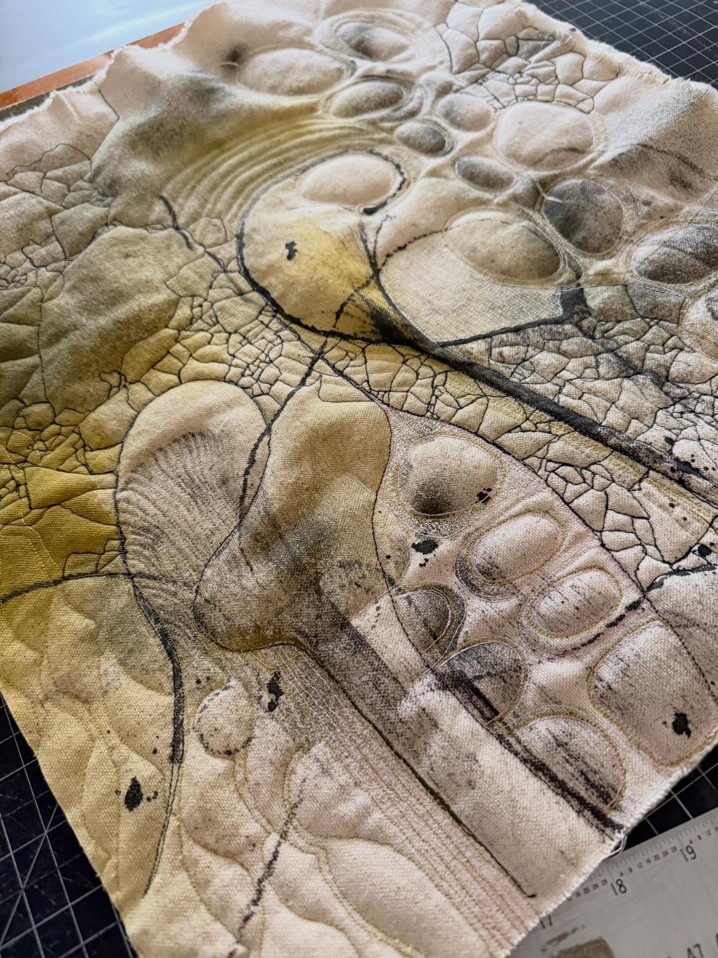 Today&rsquo;s stitching #bubblingup #stitching #freemotionstitching #fiberart #inkblots