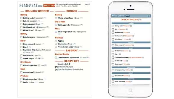 Step Three: Plan to Eat builds your list for you. Access on your phone, PC, or print out. 