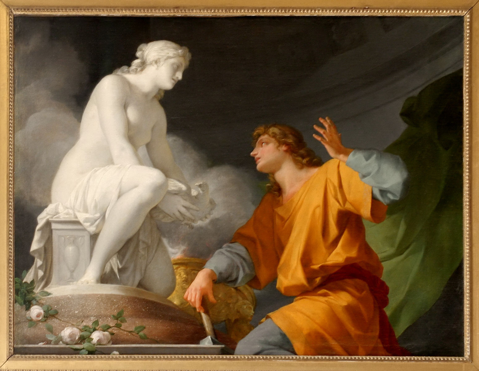Pygmalion begs Venus to make his sculpture come alive.