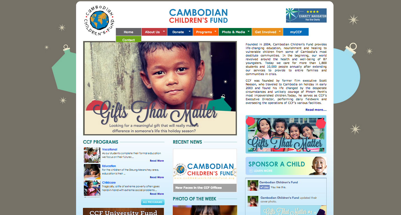 here's how the homepage looks on our website (which we will be redesigning soon). i designed a button, a banner image and a few small elements that stick out of the homepage.