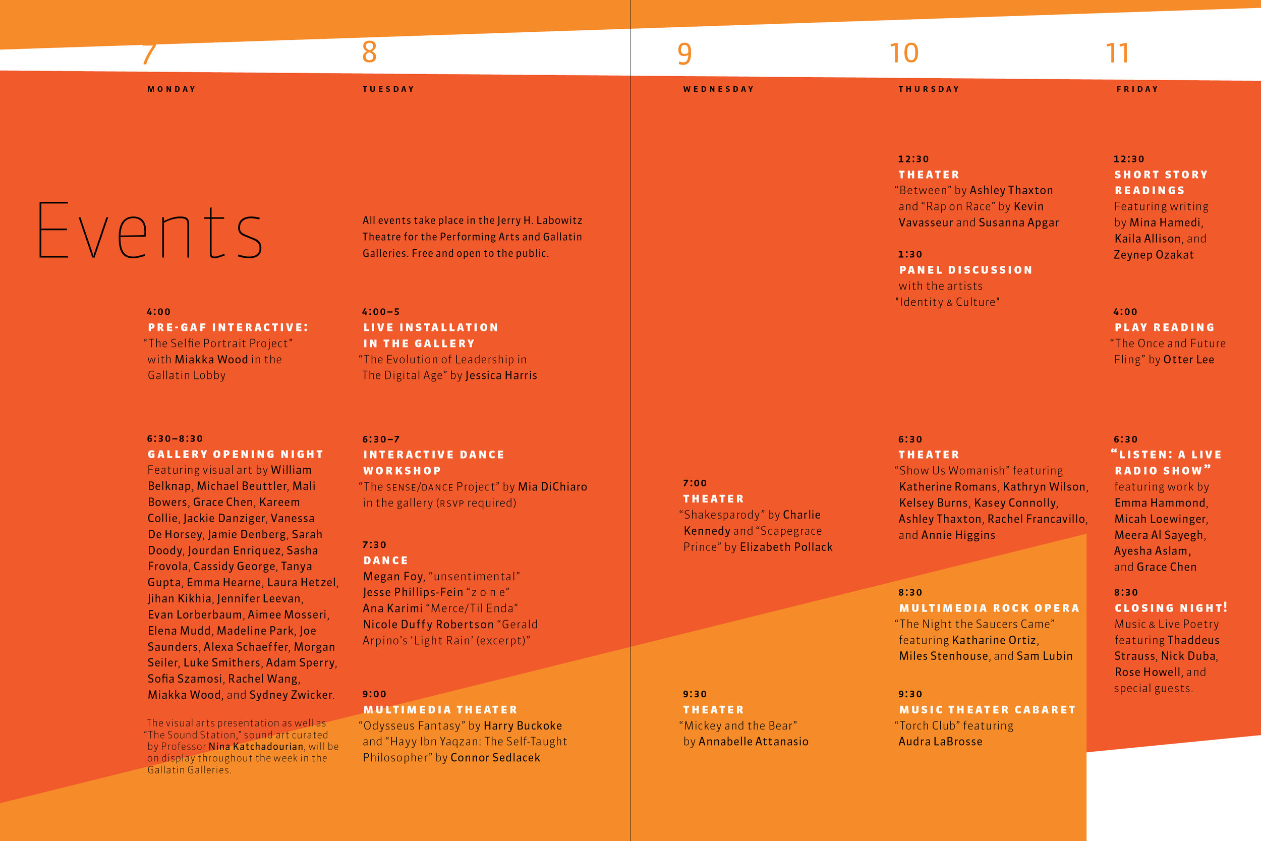 NYU Gallatin Arts Festival 2014 Catalog Spread