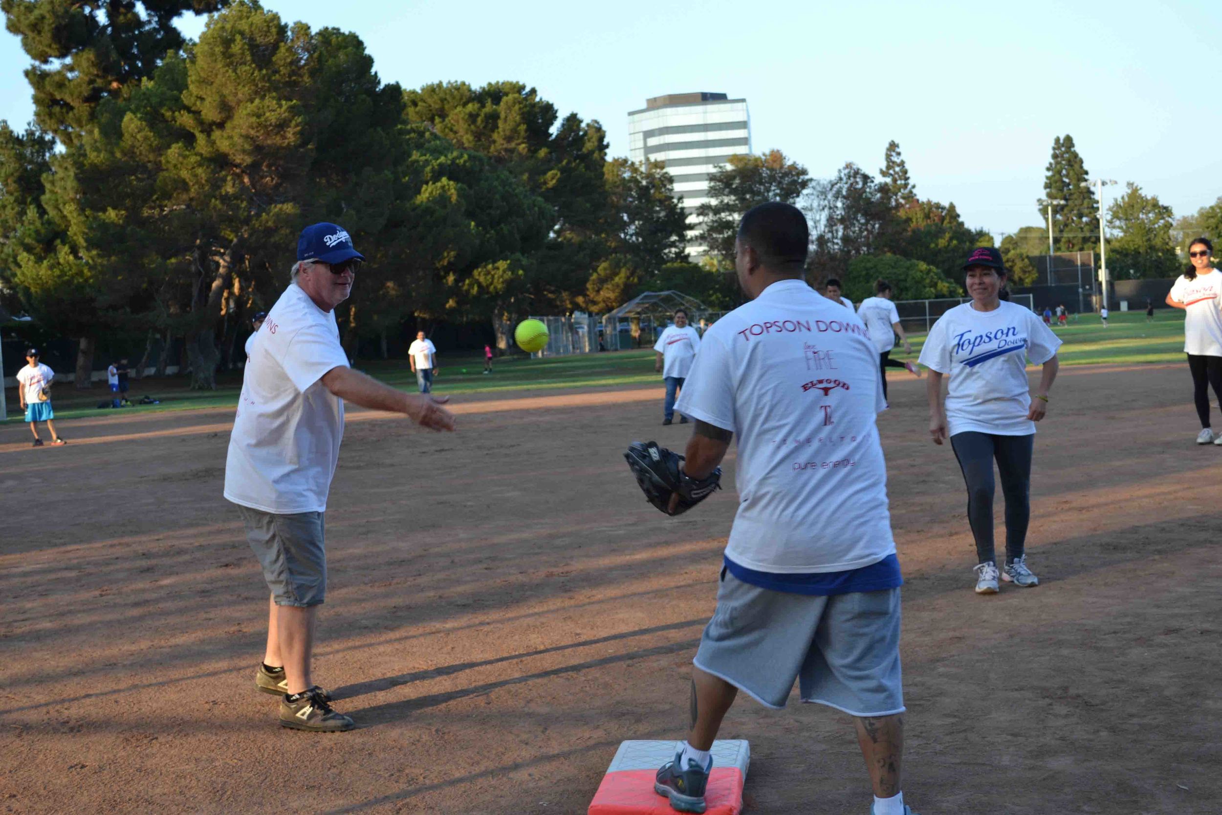 John throwing to Robert Salazer on First.JPG