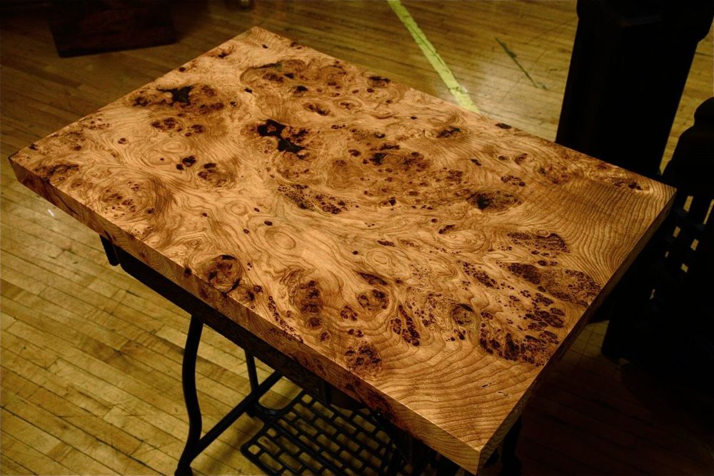 wood-burl-table-sewing-machine-base