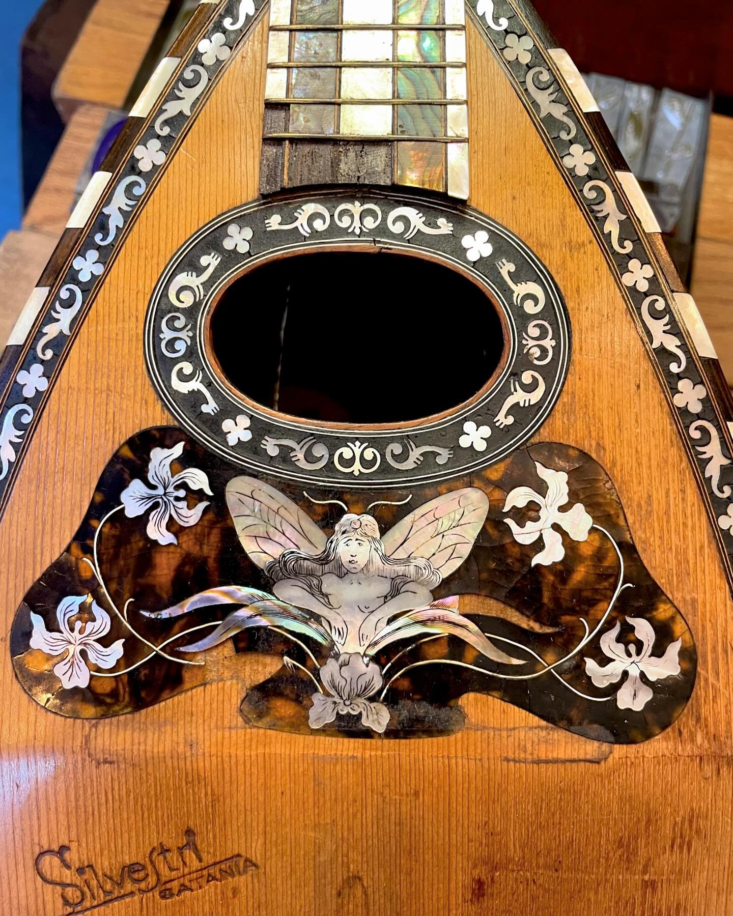 An instrument that may never play another note, but, will continue to stir hearts through sheer will of beauty!

This 90-ish year old Italian mandolin came to us today with a split body and missing several pieces of its inlaid mother of pearl. And, y