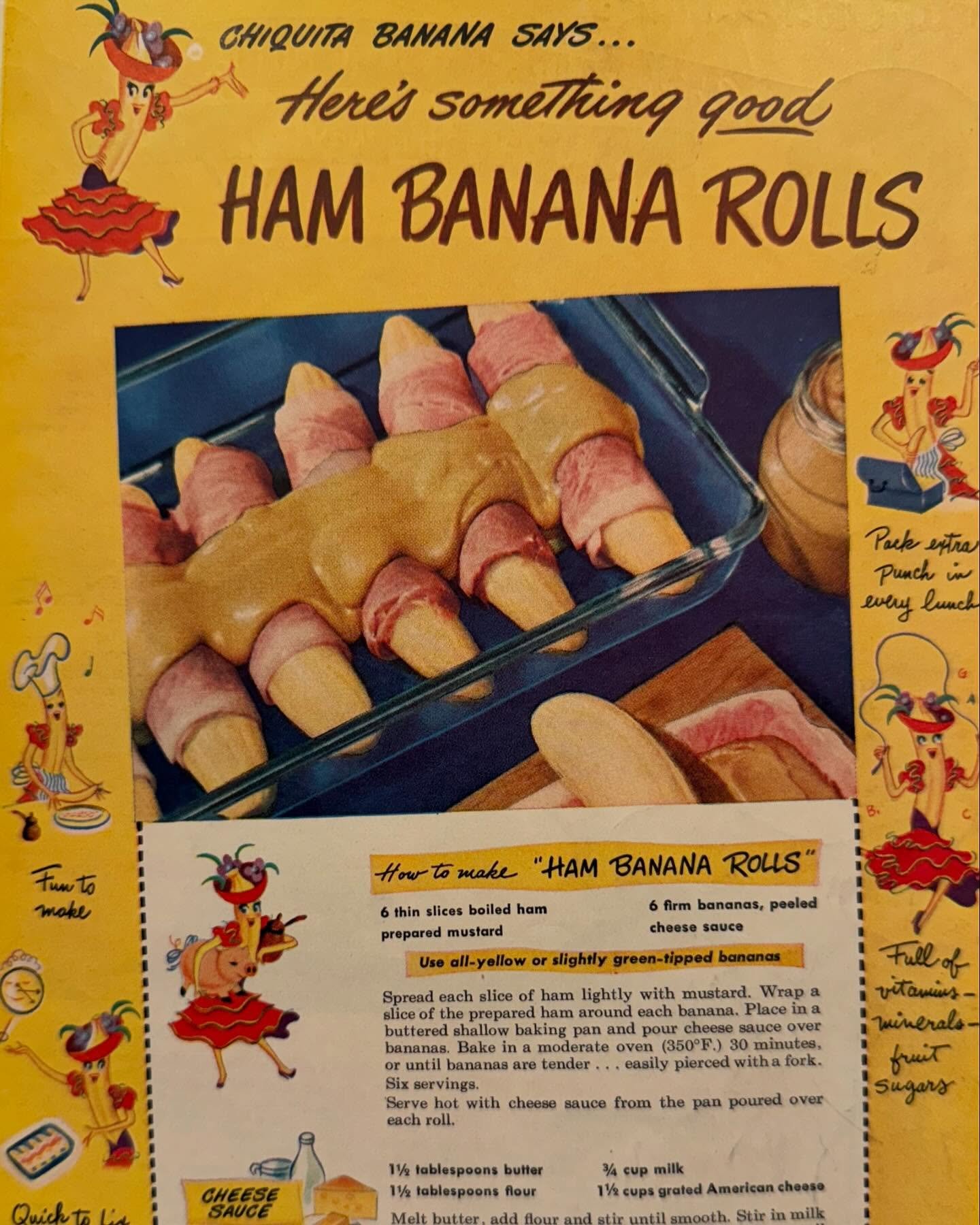 Being totally entertained going through a stack of old advertising!
There are some great old nostalgic products and art styles, but, there's some definite &quot;what were they thinking!&quot; eyebrow raisers in there!😂
&quot;Ham banana rolls&quot;??