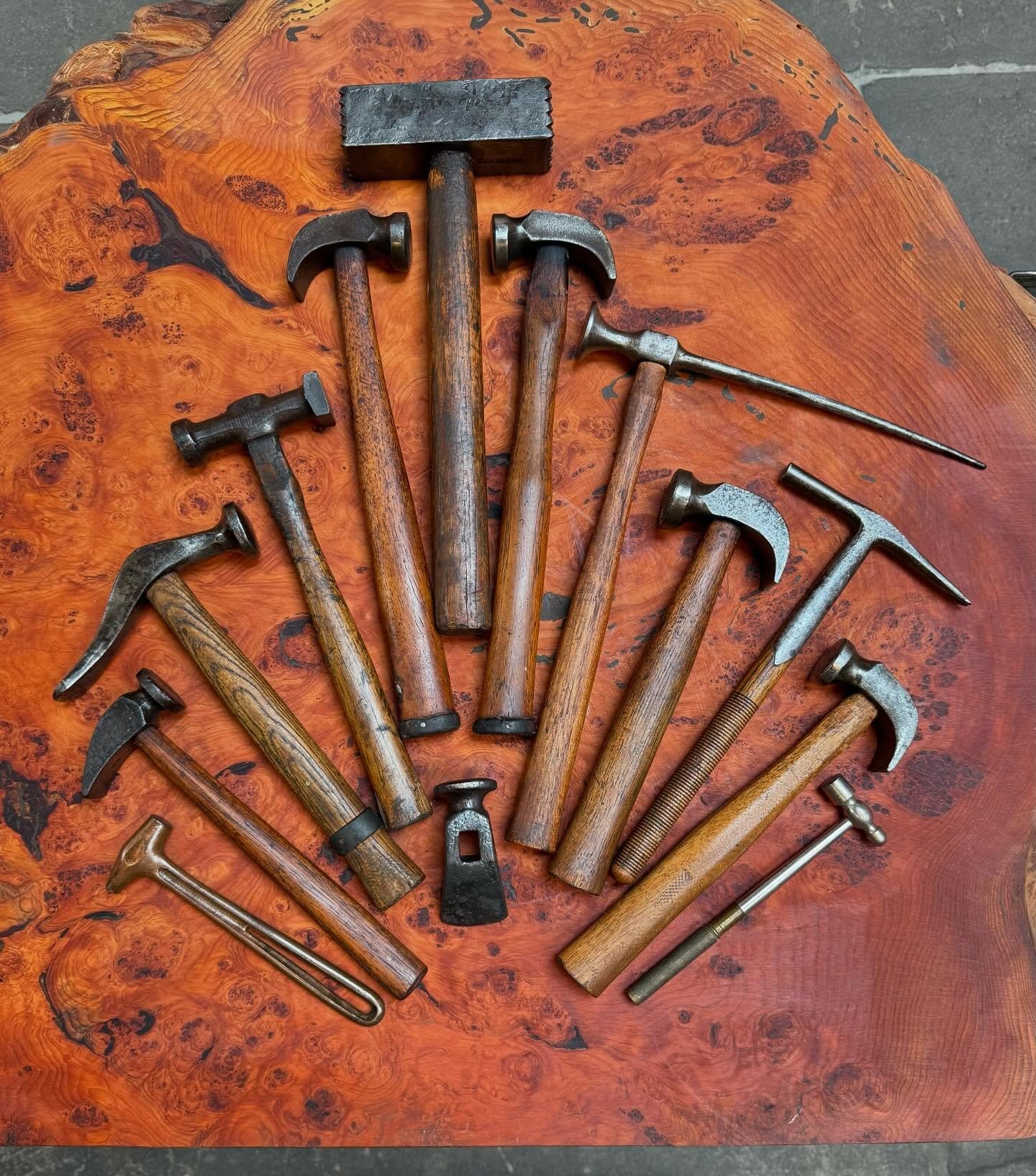 The hammer gods smiled upon me at Thusday's &quot;basement dig&quot;!
Found some great old cobbler's hammers, auto body hammers, mallets, and more! That long pick auto body hammer is just frickin' weird! I love it!

#hammer #hammertime #antiquetool