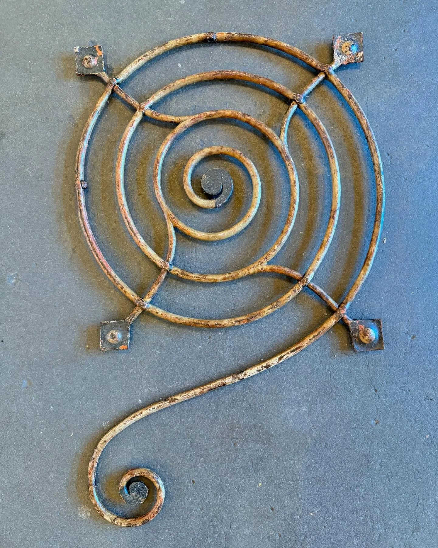 We wish we knew where this came from!

The only thing the seller knew about this piece is that it was originally part of an Art Nouveau stair rail panel.

Where ever it&rsquo;s from, it&rsquo;s amazing!

Hand forged iron. Roughly 17in. X 27in.
