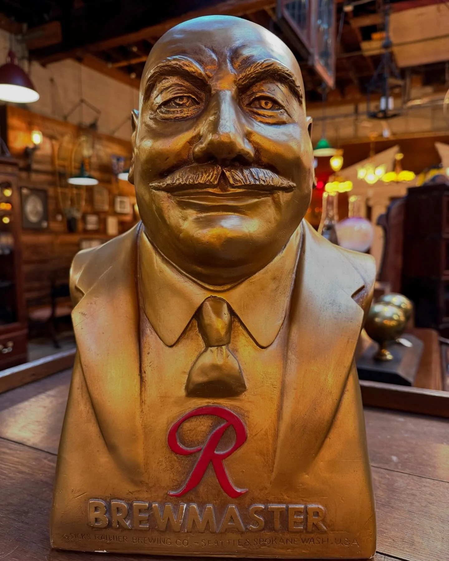 One of the creepier advertising pieces we&rsquo;ve ever had in. That&rsquo;s probably why we love it!

This , almost life size, chalkware bust was like me in the mid sixties when Emil Sick (owner of Rainier Beer) died. It might be him, or it might be