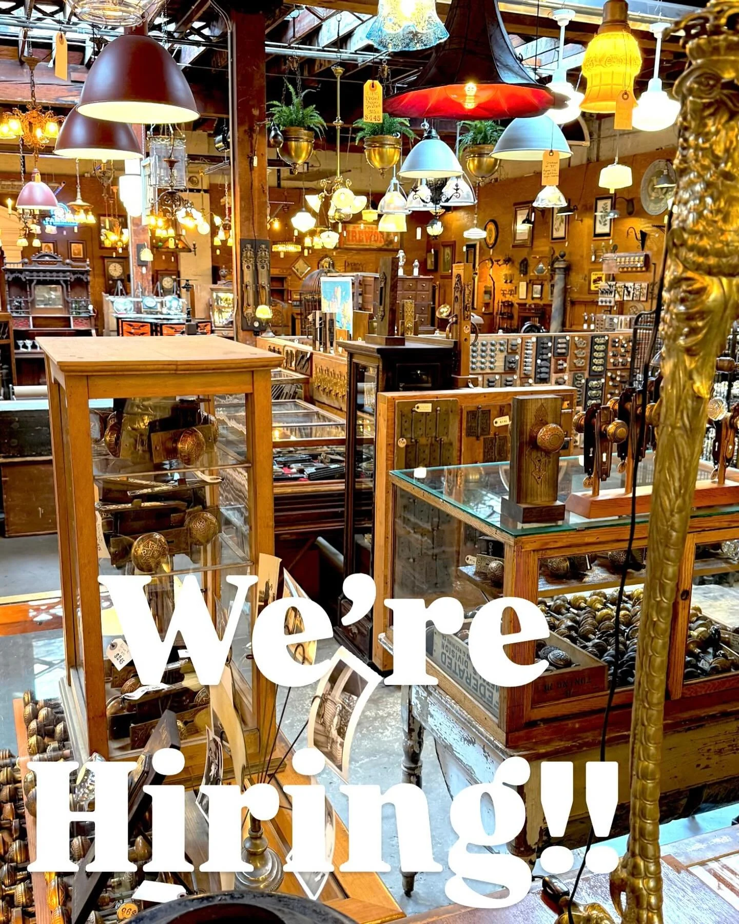 WE ARE HIRING!!😃

Do you love antiques and the stories they tell?

Do you like getting your hands dirty and cleaning things?

Are you comfortable using hand and power tools?

Are you good working with the general public and providing helpful custome