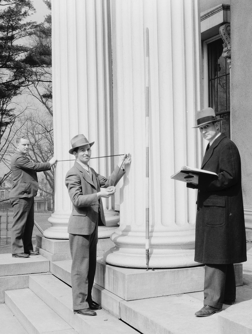  HABS team in 1934 measuring the Kentucky School for the Blind. Source via Library of Congress. 