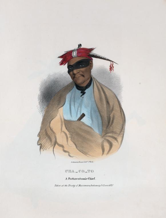  Cha-co-to, a Pottawatomie Chief. Lithograph by James Lewis Otto (1836). Image via NYPL Digital Collections. 