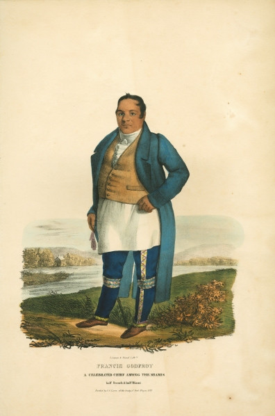  Miami Chief Francis Godfroy. Lithograph by James Lewis Otto (1836). Image via NYPL Digital Image Collection. 