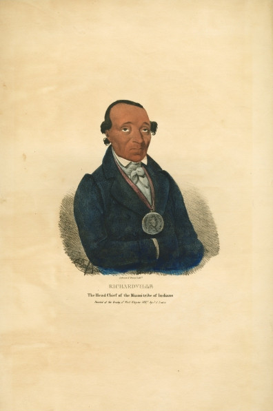  Miami Chief Jean Baptiste de Richardville. Lithograph by James Lewis (1838). Image via Newberry Library. 