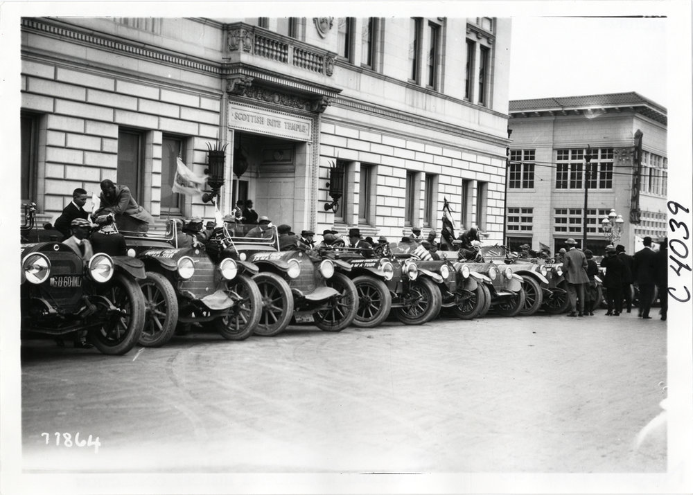 Vehicles parked in front of the Scottish Rite Temple, Indianapolis (ca. 1913). Image via Library of Congress. 