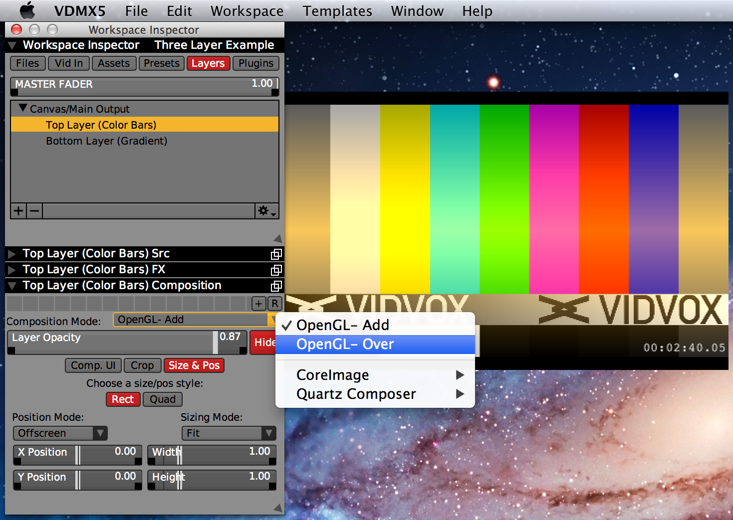 Changing the blend mode of the top layer.