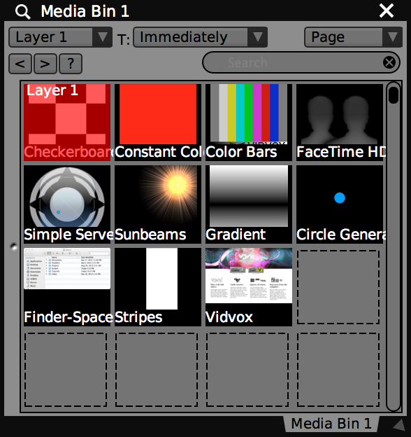 Media Bin loaded with built-in sources.