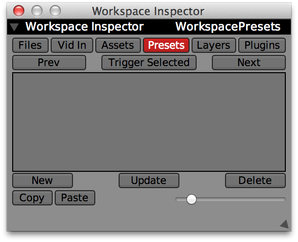 Presets section of the Workspace Inspector.