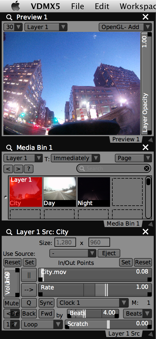 The movie 'City' looping on 'Layer 1'