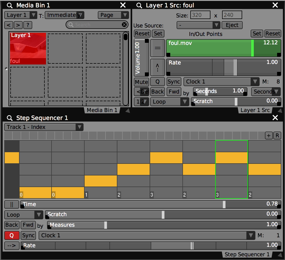 Step Sequencer in VDMX used to 'dice' the movie time on beat.