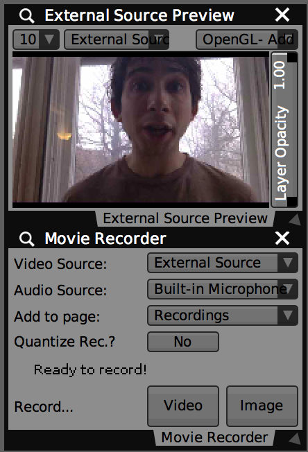 Using 'Movie Recorder' and 'Preview Window' plugins for live sampling.