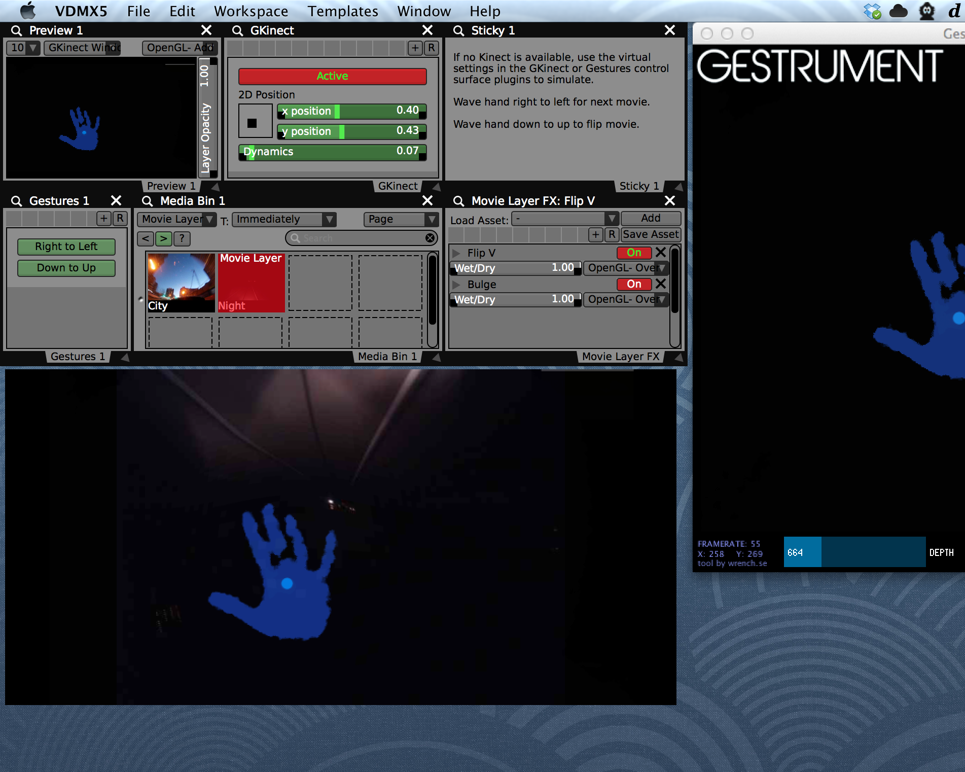 Completed VDMX project with ‘Right to Left’ and ‘Bottom to Top’ hand wave gestures.