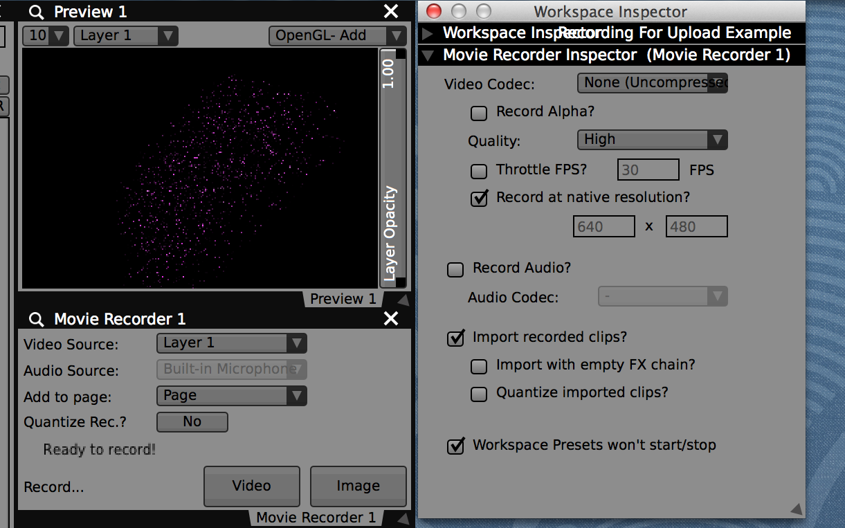 Use the Movie Recorder inspector to adjust the capture settings for video files.
