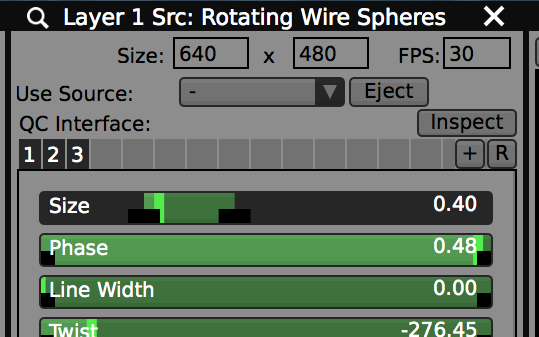 Section Presets in the layer source panel save and load the input controls for generators.