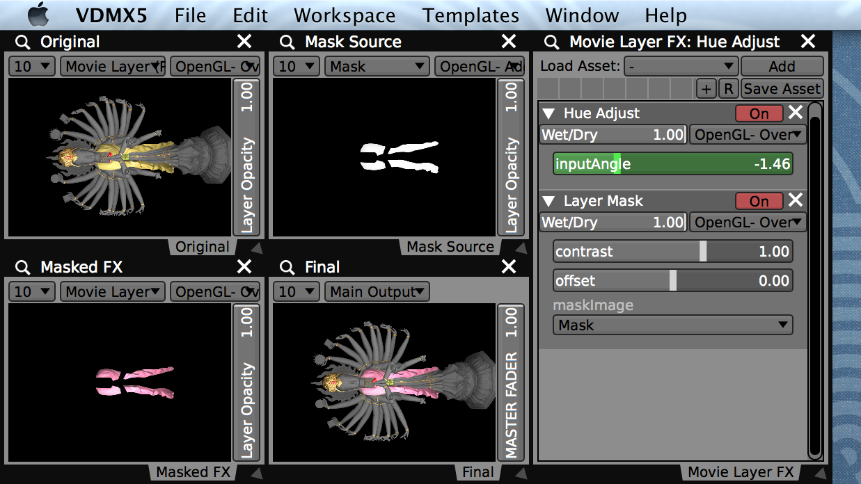 Preview windows showing each layer and how they are combined for the final output.