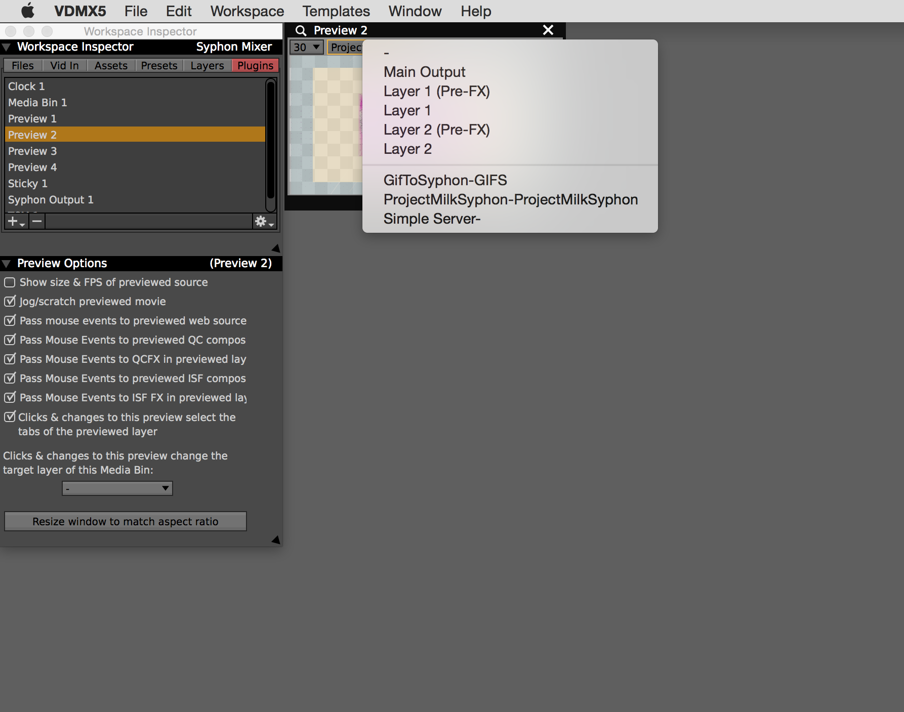 Preview plugin can view Syphon sources even when not active on a layer.