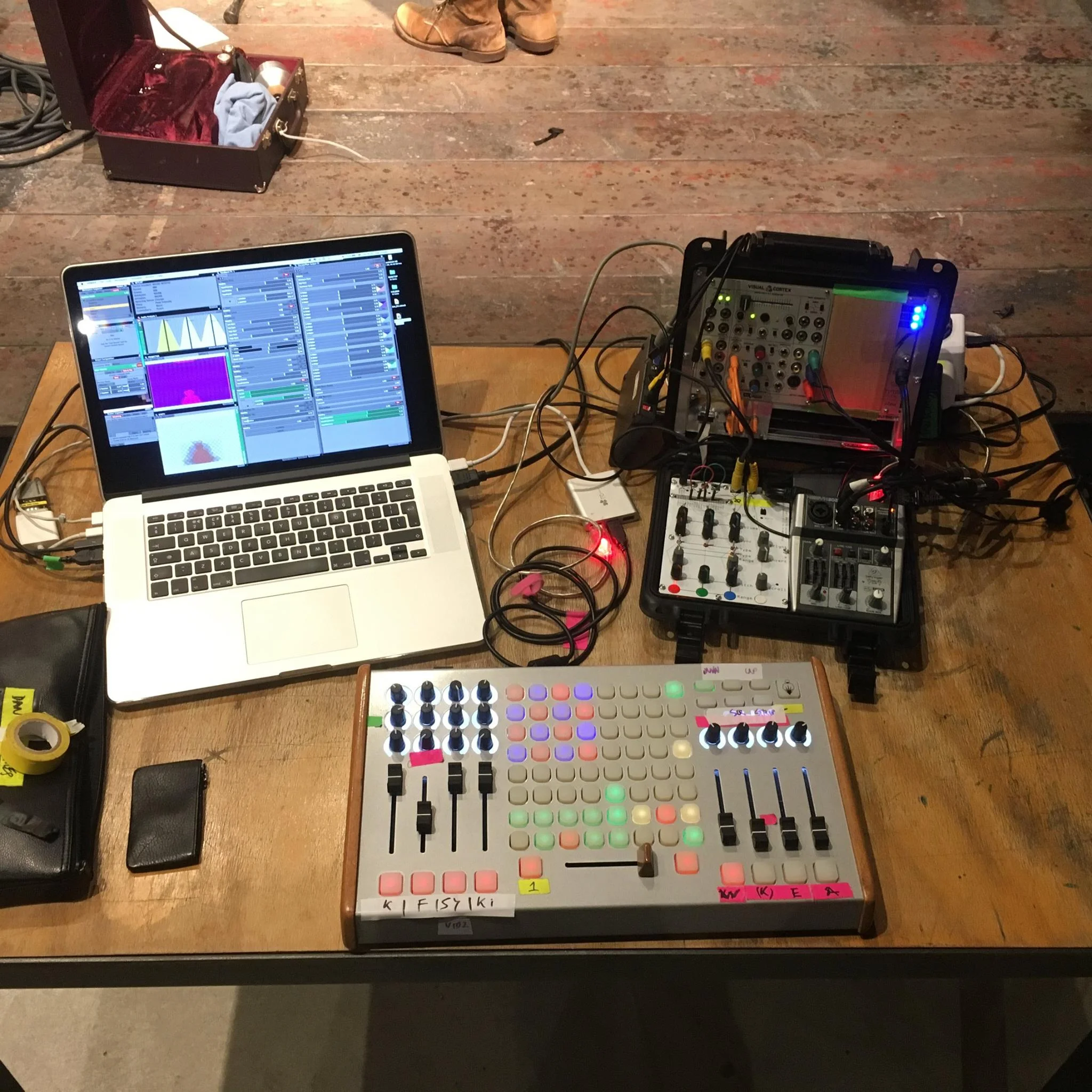 Visual set up for James Holden tour 2016 includes VDMX, live cameras Livid Ohm, LZX Industries visual cortex and 3TrinsRGB+1c.