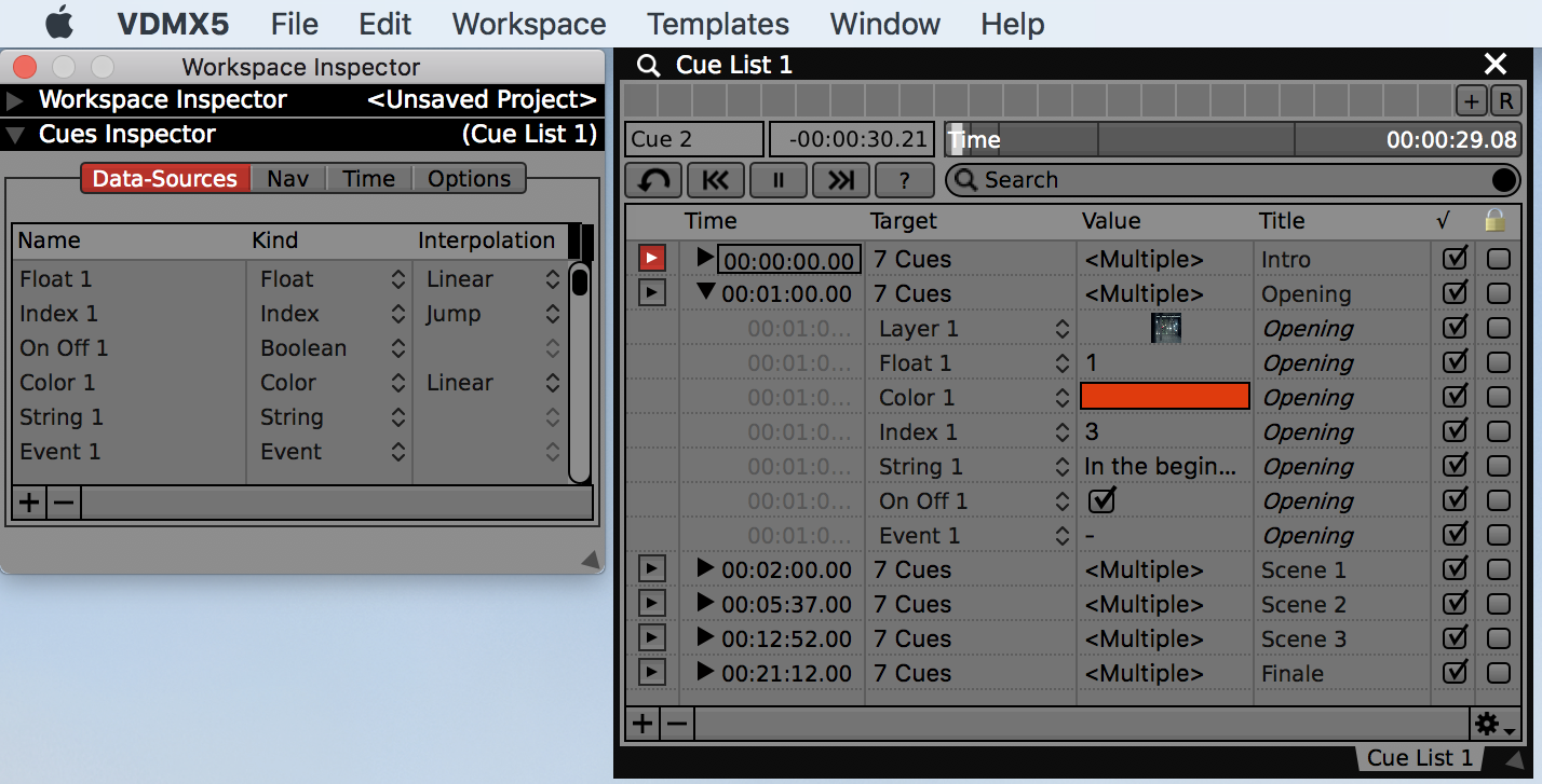 The main Cue List interface