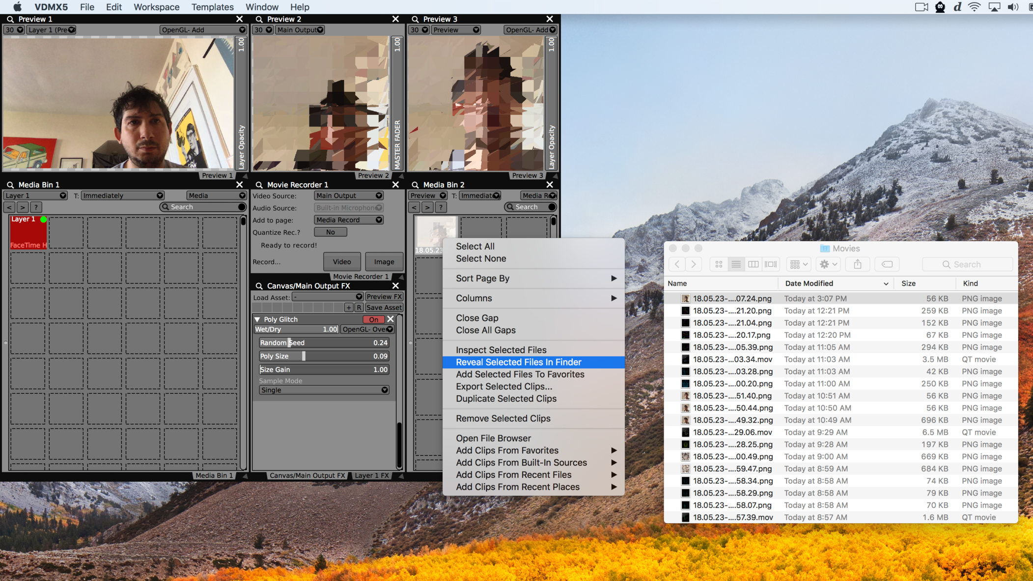Right-click on media files to locate them in the Finder.
