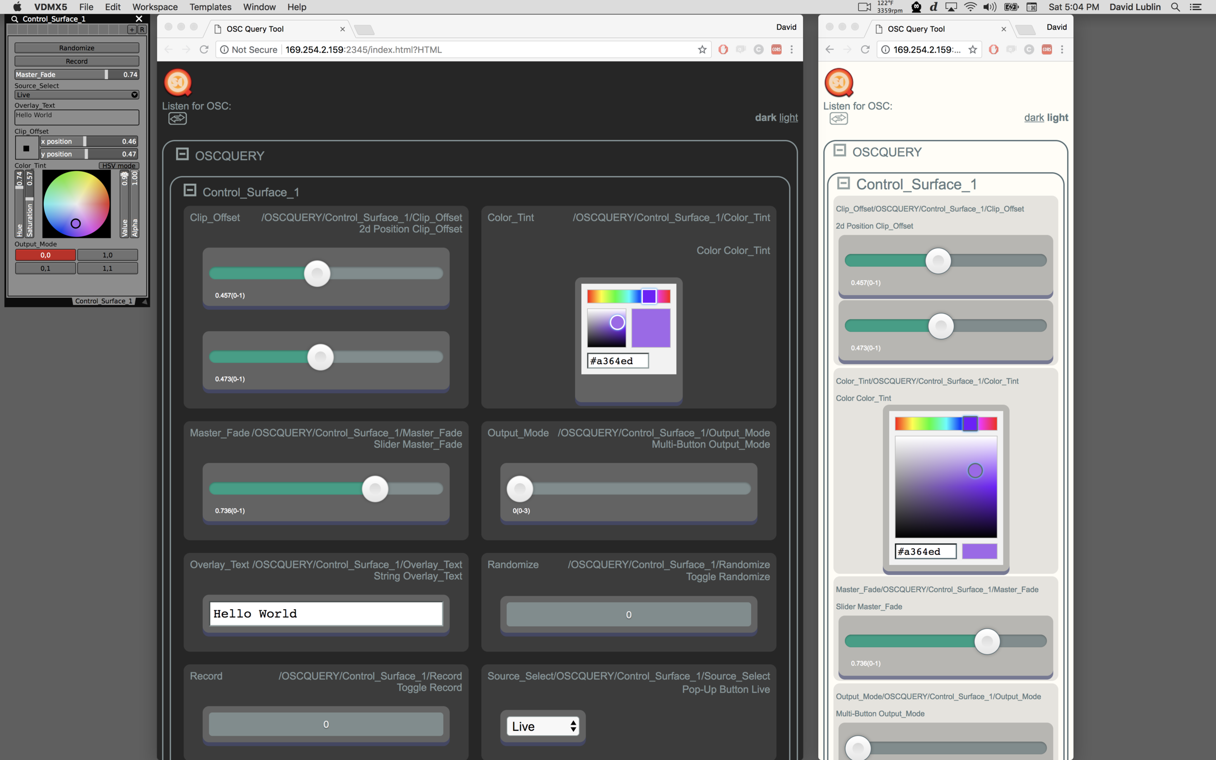 A Control Surface plugin and corresponding views of the Interactive HTML Interface in dark and light style modes.