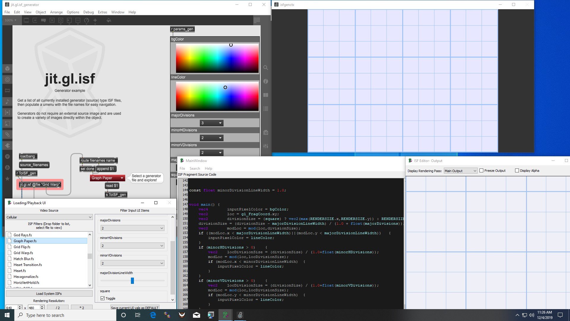  ISF for Jitter can be used out of the box with over 300 generators, effects, and transitions. Install the free  ISF Editor  to get the standard collection of shaders. 