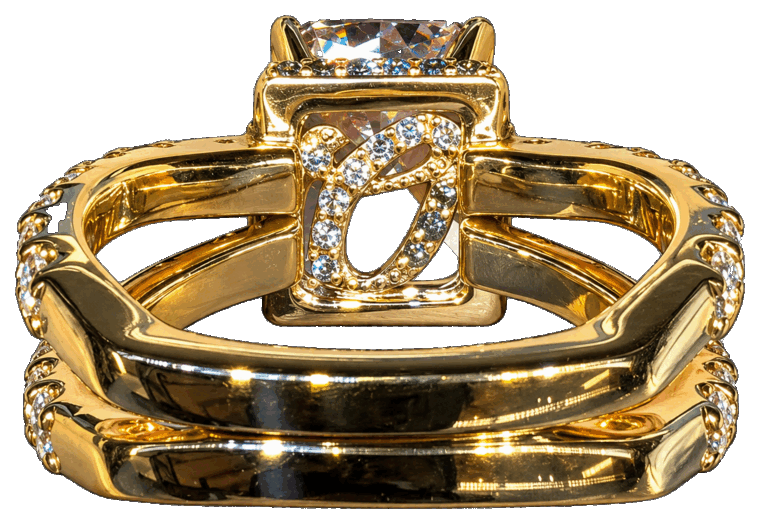 Hidden shared initial set beneath the five-carat diamond