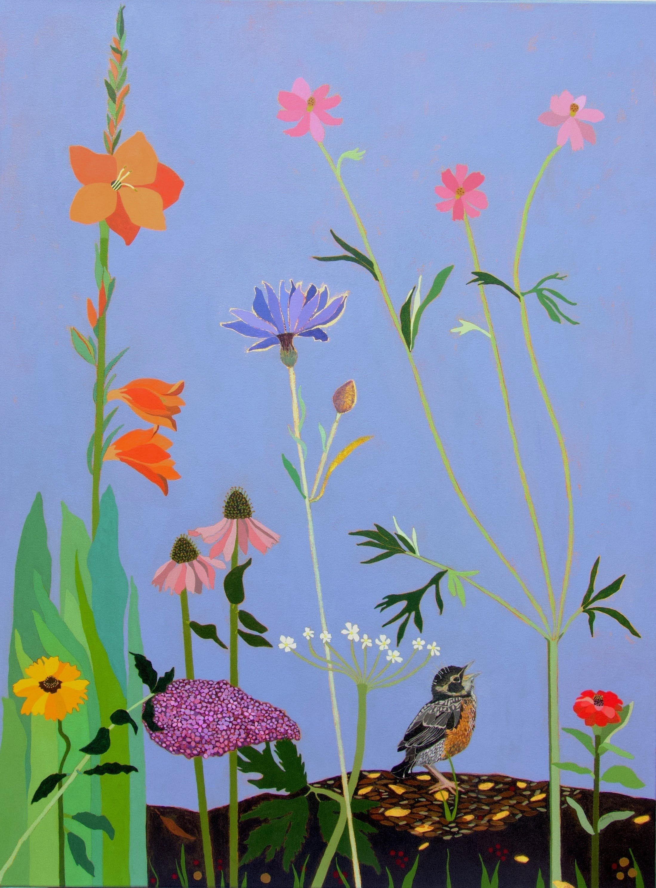 Flowers and Baby Robin