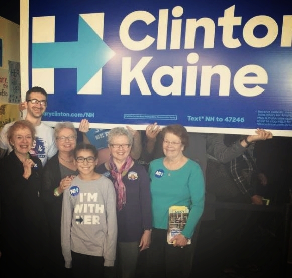 Joan McGrath (right) on one of many trips to New Hampshire canvassing for Hillary Clinton. 