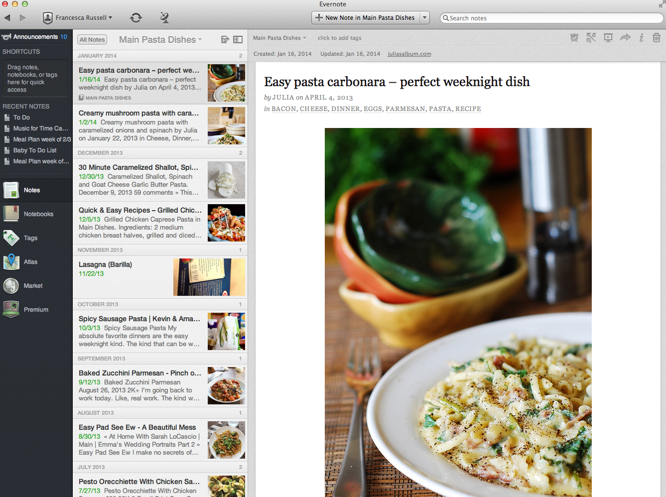 A recipe I clipped from the web to Evernote.