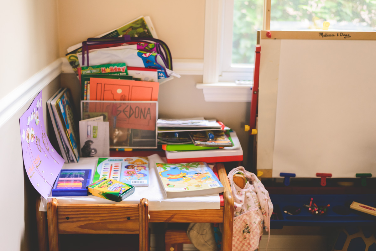 Lila's art corner at home.