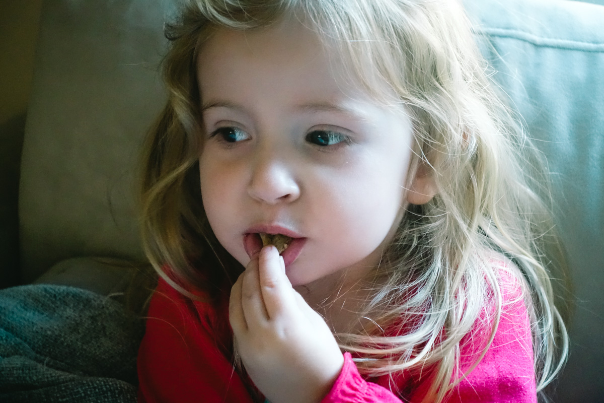 9:15am: Eating a waffle and watching Curious George.
