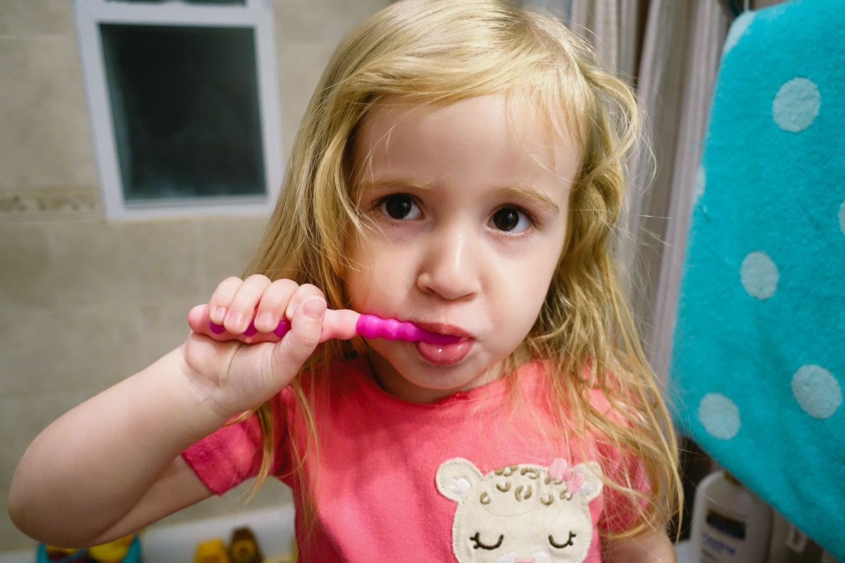 9:00pm: Brushing teeth before bed.