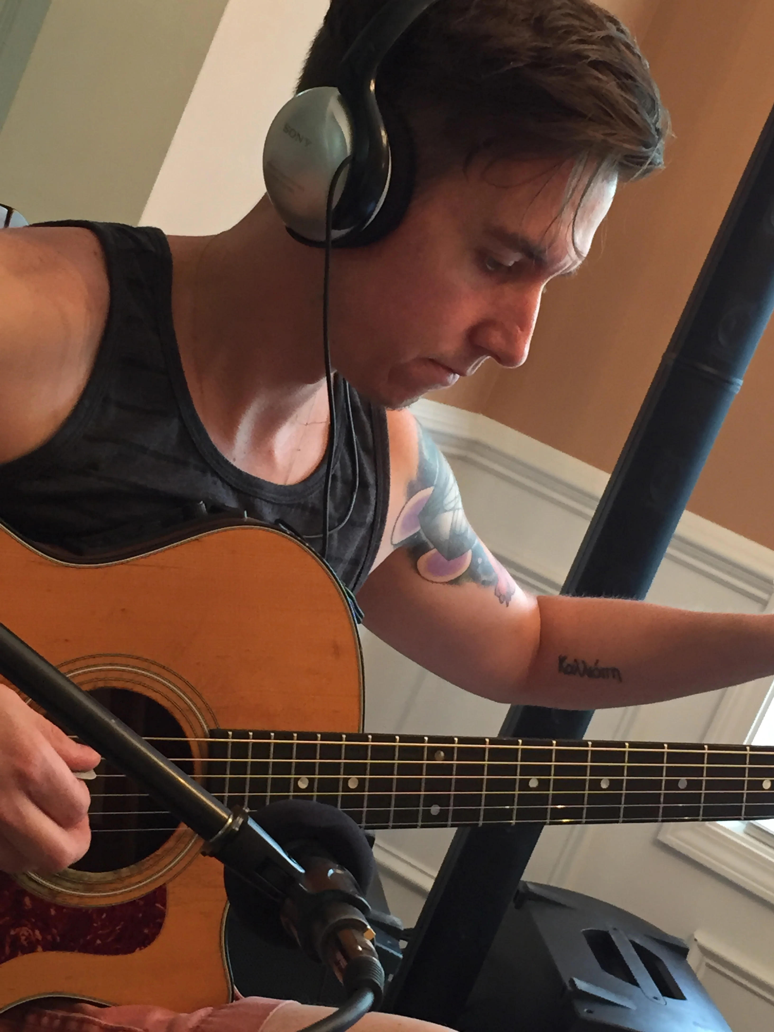 Trevor tuning up in the home studio.