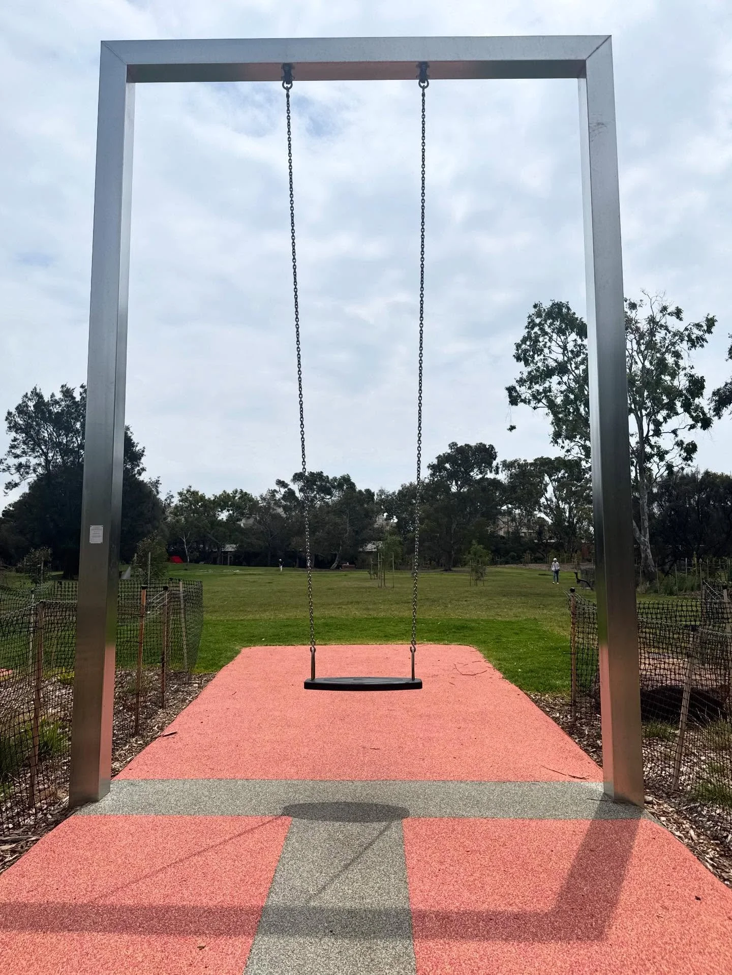 New swing at Gasworks Arts Park in Albert Park, separate from the fenced play space so that adults can have a go too!