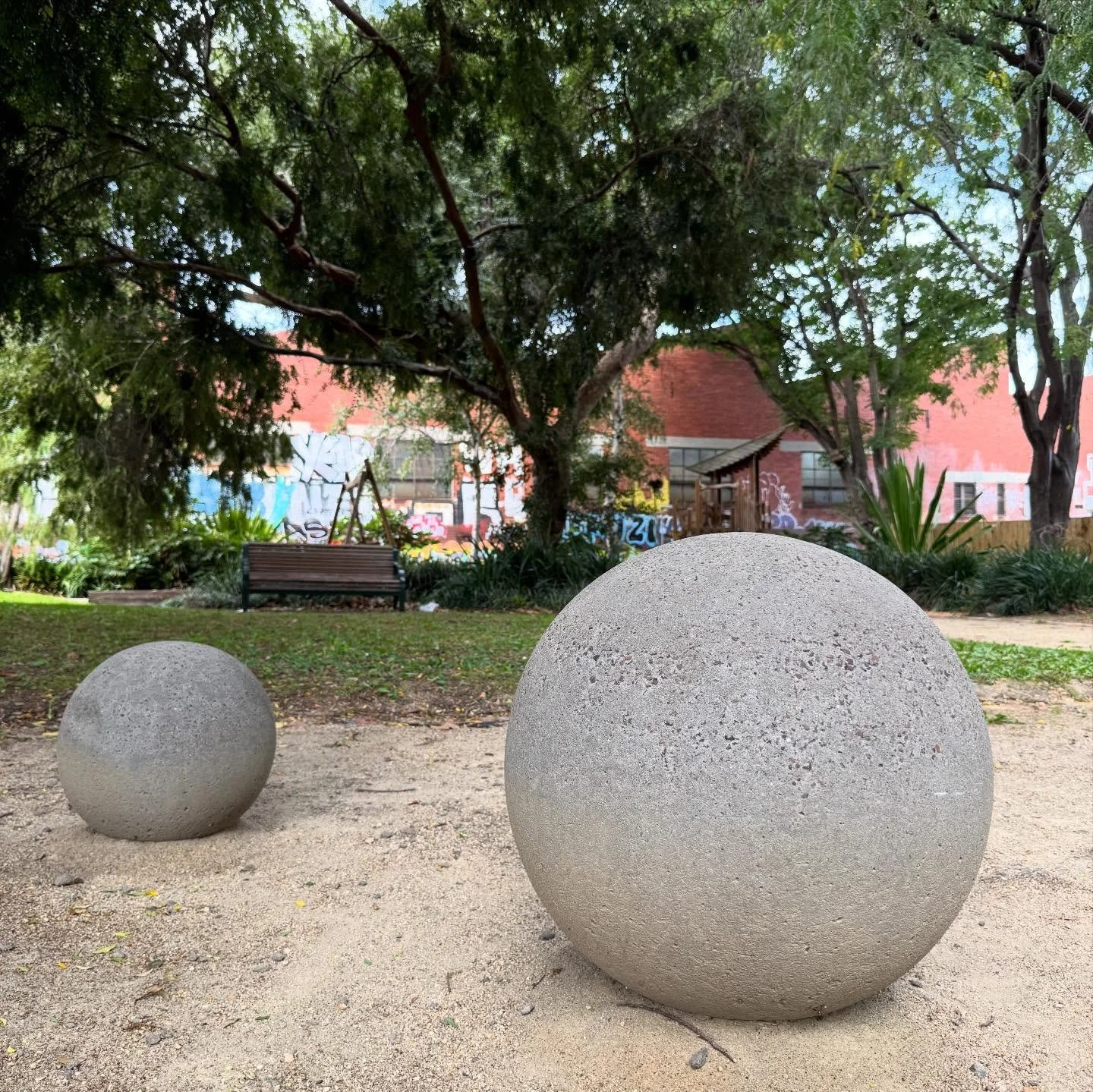 Browns Reserve in Abbotsford. We worked with Council on a make-over of this little park 15 years ago. Good to see the key design elements standing the test of time.